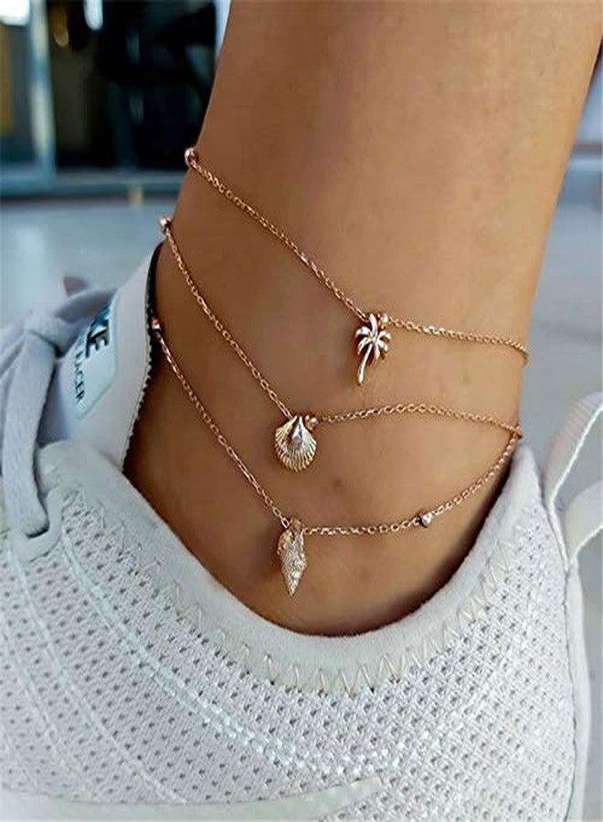 MXUHUI Boho Shell Anklet Bracelet Chain Gold Coconut Tree Ankle Conch Anklets Adjustable Handmade Beaded Chain Foot Jewelry Accessories for Women - Image 3